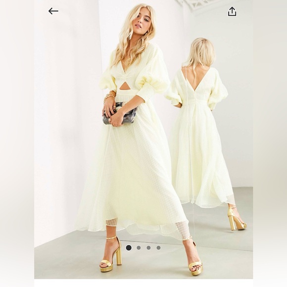 ASOS Dresses & Skirts - ASOS Light Yellow Mesh Maxi Dress with Puff Sleeves